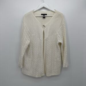 Avellini Ivory Cream Cable Knit Single Button Cardigan Classic Size 2X Plus